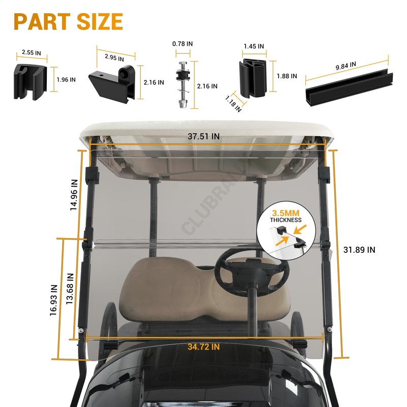 CLUBRALLY Golf Cart Windshield, Fold Down and Anti-UV Windshield Kit