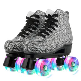 Womens Roller Skates Classic High-top Roller Skates Four-Wheel Roller Skates Shiny Roller Skates for Adult Youth Boys Girls Outdoor with Shoes Bag (Black b,US:12)