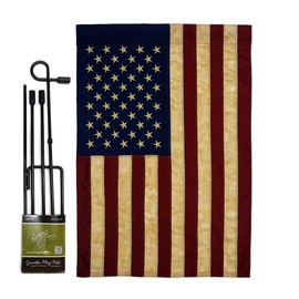 USA Vintage Garden Flag Stand Kit Wall Hanging Decor for Home Porch Patio Post Embroidered Old Glory Decorations Welcome Yard Sign Applique Tapestry Sewing Handcraft Gifts for Grandma