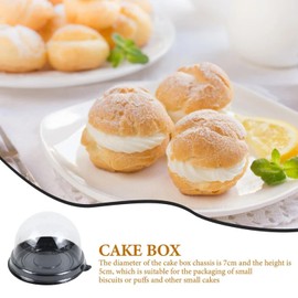 GULELAYAR 50Pcs Clear Plastic Mini Cake Box with Dome Lids, Mini Muffin Container Box Mooncake Dome Box Pastry Baking Packaging Boxes Wedding Birthday Gifts Supplies (Black Base)