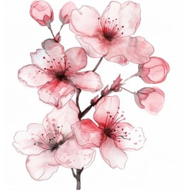 White Cherry Blossom Car Sticker Decal, Sakura Blossom Flower Branch Tree Car Decor for Window, Bumper, Mirror, Watercolor Blossom Vine Flower Sticker 1PC (2)