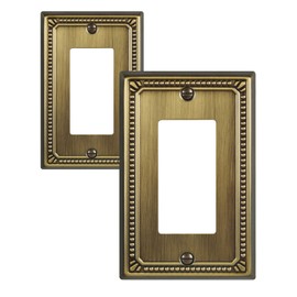 ZILLSEA Metal Wall Plates, Switch Plates and Outlet Covers, Decorative Pearl Design (1 Decorator 2PK, Antique Brass)