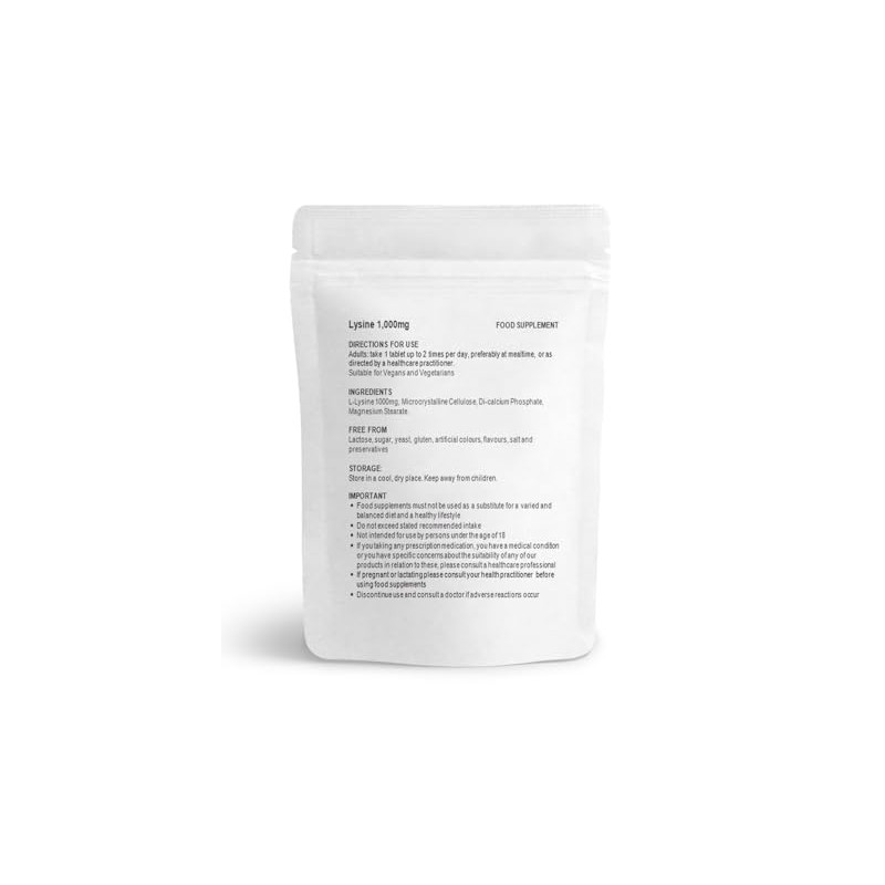 L-Lysine 1000mg Tablets Essential Amino Acid, Cold Sores, Shingles, UK