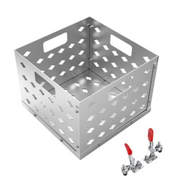 BBQ-PLUS Charcoal Firebox Basket and Smoker Door Clamps for Oklahoma Highland Bandera Longhorn,Charcoal Box,Fire Basket and Latches for Most Offset Smoker Grill,12 W x 12 D x 7.5 H,Stainless Steel