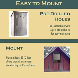 North States Large Outdoor Bat House and Nursery, 6. 5" x 12" x 18. 25" high, Light Gray. Holds 300 Bats