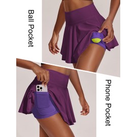 PINSPARK Women Tennis Skirts with Shorts Underneath Lightweight Golf Skorts Plus Size Active Skirt with Pockets, Purple XL