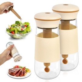 2-in-1 Salt Shakers for Kitchen with Measuring Spoon, BPA-Free Glass Spice Jars 0.3g Shake & 1g Scoop, Salt Container for Modern Home Kitchen Decor, Easy Filling（2PCS）