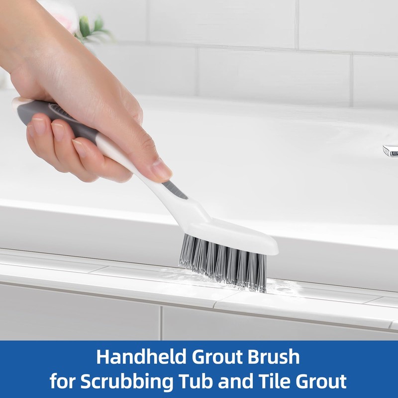 Qaestfy Grout Brush with Long Handle for Cleaning, Stiff Bristles