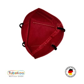 TubeRoo FFP2 Mask Dark Red Bordeaux Cherry Red Pack of 5 Masks from Germany, Made in Germany, Soft Round Ear Loop Bands, Respirator Mask, Mouth Guard, Protective Mask, Dust Mask, Allergy