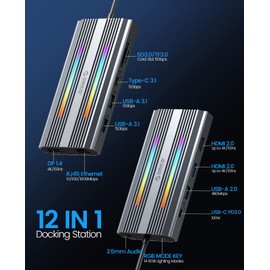ORICO 12-in-1 USB C Docking Station, Triple Display 2 x 4K HDMI 4K DisplayPort, 100W PD, 5 Gbps USB 3.0, RGB Modes Hub with USB 3.0 x 3 & USB 2.0 x 2, Ethernet, SD/TF, Audio, Dock for Windows