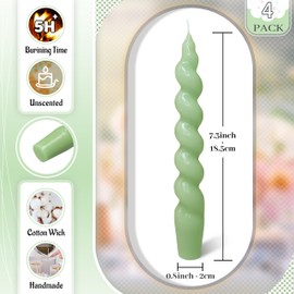 FLAMMUL Smokeless Taper Candles Candlesticks - 4PCS Colored Candle Sticks 7.5 Inch Spiral Taper Candles Short Candlesticks for Home Decor Birthday Party(Gradient Green)