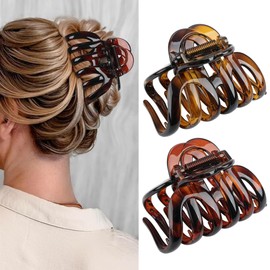 Octopus Hair Claw Clips 3.6" Large Claw Clips for Thick Hair Octopus Claw Clips for Women Big Strong Non-slip Grip Jaw Clips for Long Hair (2 Pcs, Brown&Dark Red)
