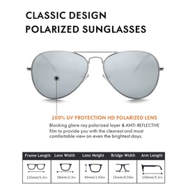 ROCF ROSSINI Polarised Aviator Glasses Women's Mirrored Aviator Sunglasses Men's Retro Glasses Unisex UV400 Protection with Box, Silver/silver