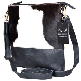 Ranch Junkie Highlands Genuine Cowhide Large Crossbody Bag Black Cowhide Crossbody