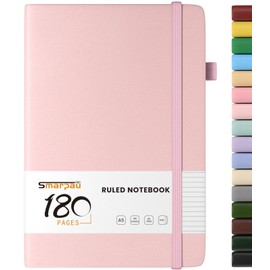 Smarpau A5 Journal Notebook, 180 Pages Hardback Lined Notebook, Thick Leather Journal for Women, No Bleed for Writing, Notepad for Office School Travel (Light Pink)