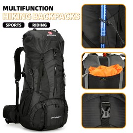 ZCSQIUO 75L Hiking Backpack for Men Women Daypack Backpack Outdoor Waterproof Camping Backpack with Rain Cover (Black)