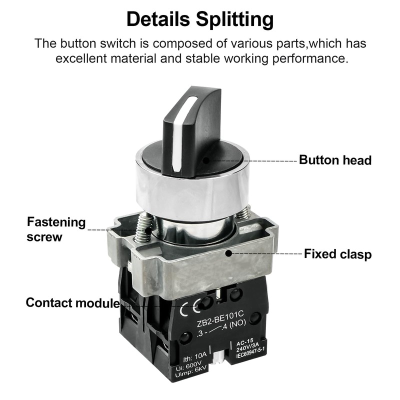 OELFFOW 2Pack Black 3-Position Selector Switch 2NO Metal Head Switch