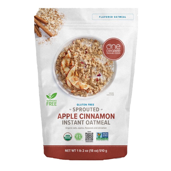 One Degree Instant Oatmeal Sprouted Apple Cinnamon Gluten Free 510g