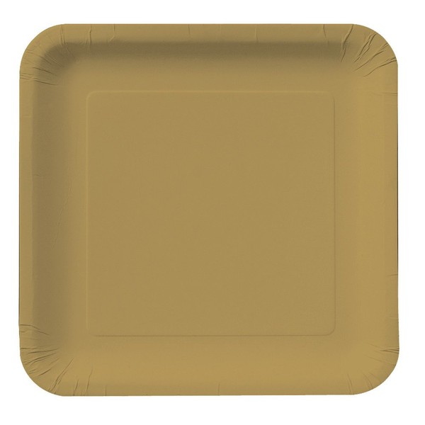 Creative Converting Touch of Color 18 Count Square Paper Dinner Plates, Glittering Gold