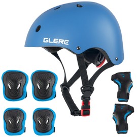 Glerc Kids Helmet Protective Gear Set, Knee Elbow Wrist Pads for Age 3-8 Years Boys Girls, Adjustable Skateboard Helmet Multi-Sportsfor Skateboard Roller Cycling Skating, Size S,Blue