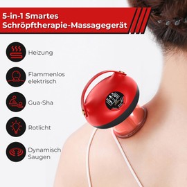 Schröpfgerät Elektrisch Infrarot mit 9-stufiger Temperatur und Saugkraft, Elektrische Schröpftherapie, Intelligente Schröpfmassage und Schaben (Rot)