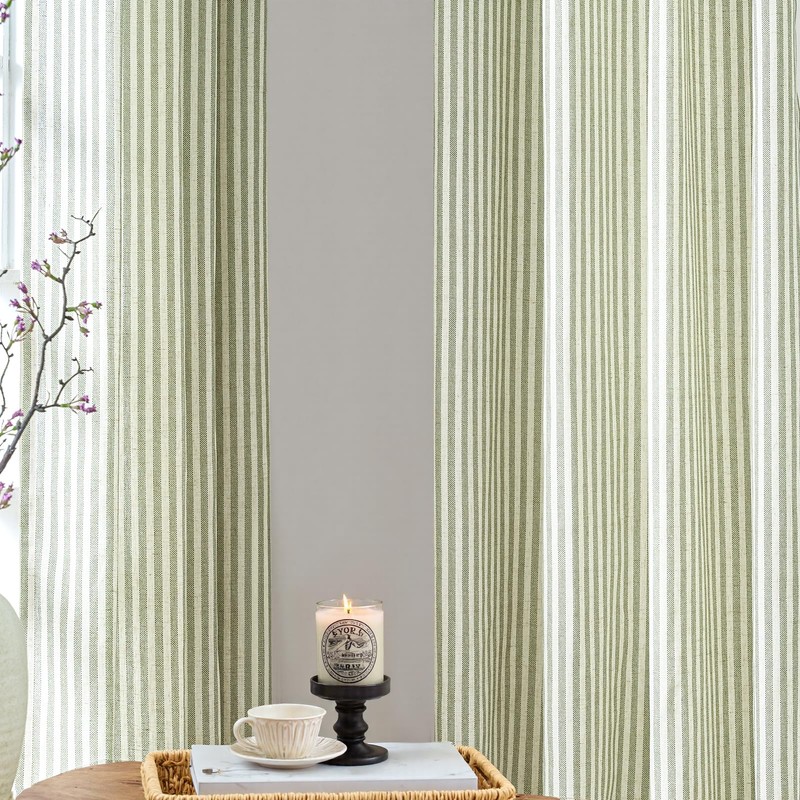 JINCHAN Linen Curtains for Living Room Sage Green on Beige
