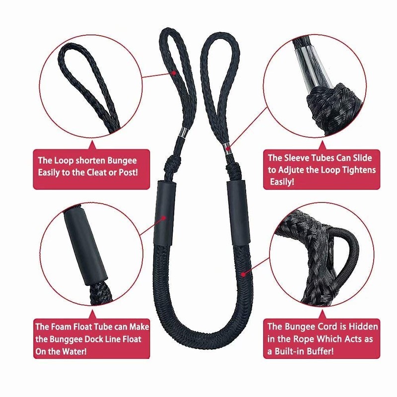 Bungee Cord Rope Dock Lines Stretches Shock Absorbs Marine Mooring