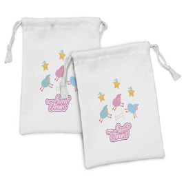 Ambesonne Saying Fabric Pouch Set of 2, Cartoon Sheep Jumping over Fences Colorful Farm Animal Design with Sleep Theme, Small Drawstring Bag for Toiletries Masks and Favors, 9" x 6", Multicolor