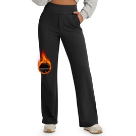 G4Free Wide Leg Sweatpants for Women Hig Waisted Fleece Lined Pants with Packets Lounge Winter Pants Casual Workout (Black,M,29'')