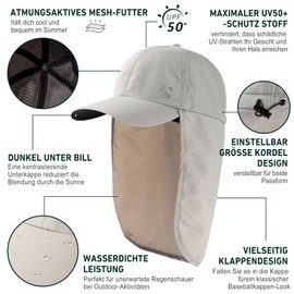 TOP-EX XL/XXL Waterproof Baseball Cap Men with Neck Flap UV Protection Sun Hats Women, Foldable Summer Hats Safari Hiking Outdoor Hat Breathable Adjustable, 94602_Grey, L-XL