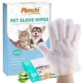 MUNCHI Perro y Gato Limpieza Guantes desodorizantes toallitas - fórmula hidratante hipoalergénica, Guantes de Cuidado Suave Grueso para Patas/Cuerpo/C