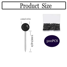 500Pcs Small Round Head Marking Pins,Map Tacks Small Round Head Push Pins Map Thumb Tacks,Map Tacks Push Pin Small Plastic Round Head Map Thumb Tacks for Home School Office (Black)