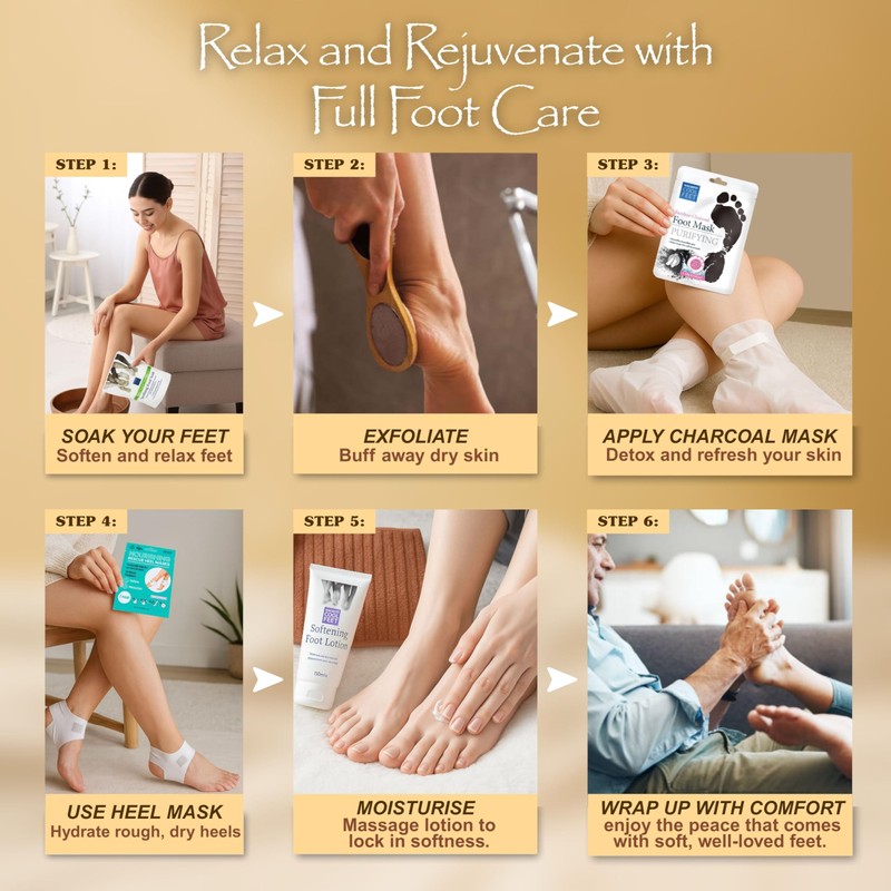 Foot Care Kit with Towels, Scrub, Heel Mask, Lotion, Soak