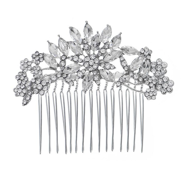 Hapibuy Crystal Bridal Wedding Hair Comb Silver Wedding Headpiece Hair Clip For Bride and Bridesmaid