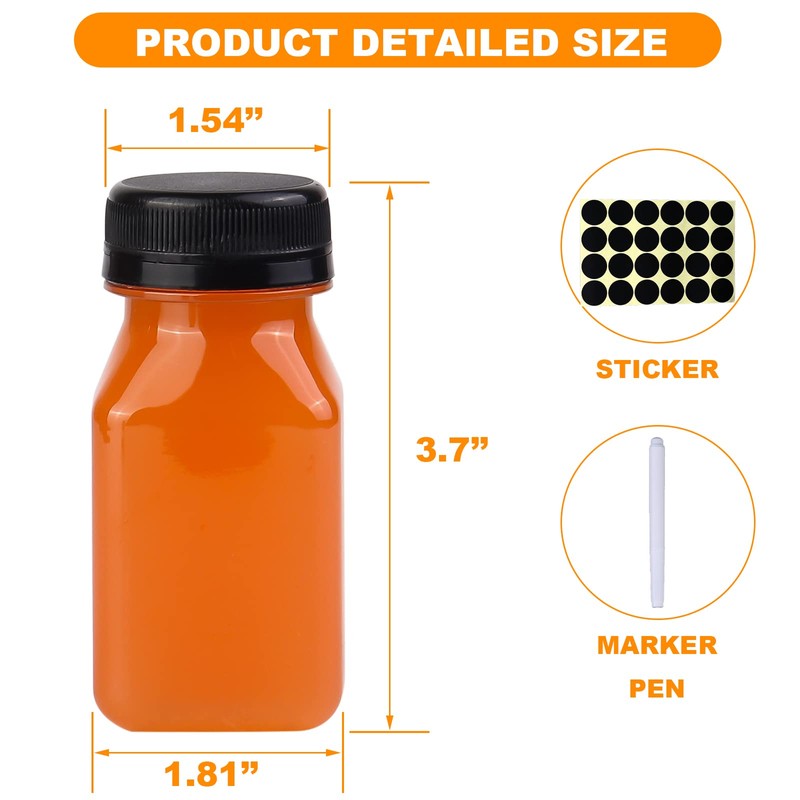 Happybase 24 Pcs Clear Juice Bottles with Lids 100ml Empty