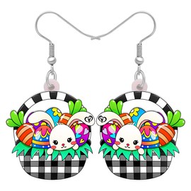 HUAGEO Acryl Osterei Blumen Korb Niedlich Hase Ohrringe Tiere Baumeln Kaninchen Schmuck Geschenke für Frauen Festival Charms (Multi)