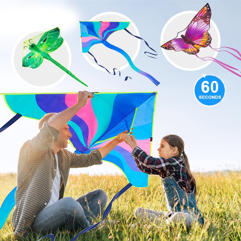3 Pack Large Kites - Butterfly Delta Dragonfly Kites Easy