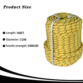 LiGuVCY High Strength Polyester Rope, 1/2IN x 100FT, Arborist Bull Rope for Tree Working, Swing, Camping (Yellow)