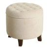 Pemberly Row Round Transitional Wood and Velvet Storage Ottoman in