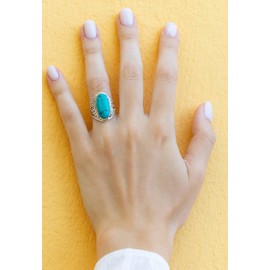 mantraroma Ring 925 Silver Women's Turquoise Gemstone Turquoise Unusual Playful (MRG-083-15), Silver Gemstone Silver Turquoise gemstone, Turquoise