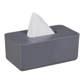 Relaxdays Tissue Box with Bamboo Lid for Bathroom, Tissue Box, Modern Design, H x W x D: 10 x 23 x 13 cm, Plastic, Grey