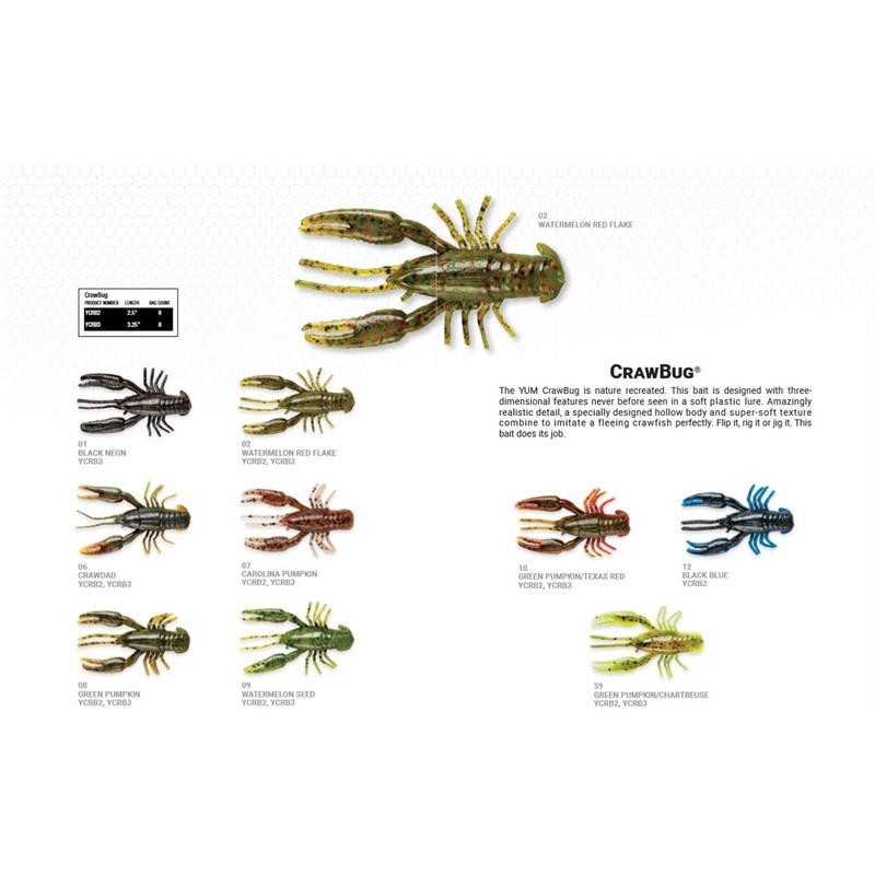 Yum Lures YCRB301 Craw Bug Fishing Bait, Black Neon, 3.25"