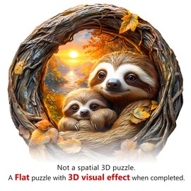 AEEKDOOK Wooden Puzzles for Adults - 200 Pieces 3D Parent-Child Sloth Wooden Puzzle - Unique Animal Shape Wood Cut Puzzles - Eco-Friendly Home Office Decor (M-11.4 * 11.3in)