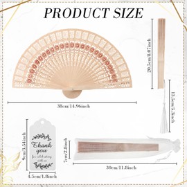 Geelin 150 Sets Sandalwood Fans with Tassels, Organza Sleeve and Thank You Gift Tag Eastern Style Handheld Fan Foldable Decorative Folding Fans Japanese Chinese Fan Wedding Fans for Party Decor DIY