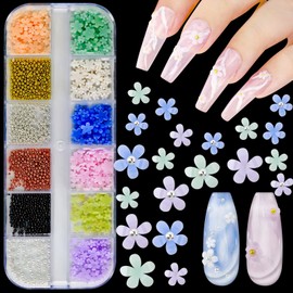 3D Flower Nail Charms for Acrylic Nail Art with Gloden Silver Pearl Beads Nail UV Color Changing Decorations For Nail Art Glue Partner Accessories Flowers