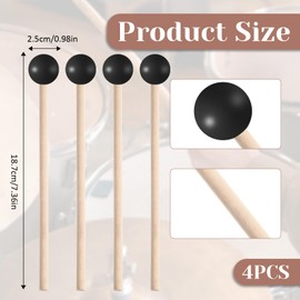 4 Pcs Extended Steel Tongue Drum Mallets, Xylophone Mallets, Glockenspiel Mallet, 7.3in Wooden Rubber Percussion Mallet, Children's Rubber Drumsticks, Percussion Sticks