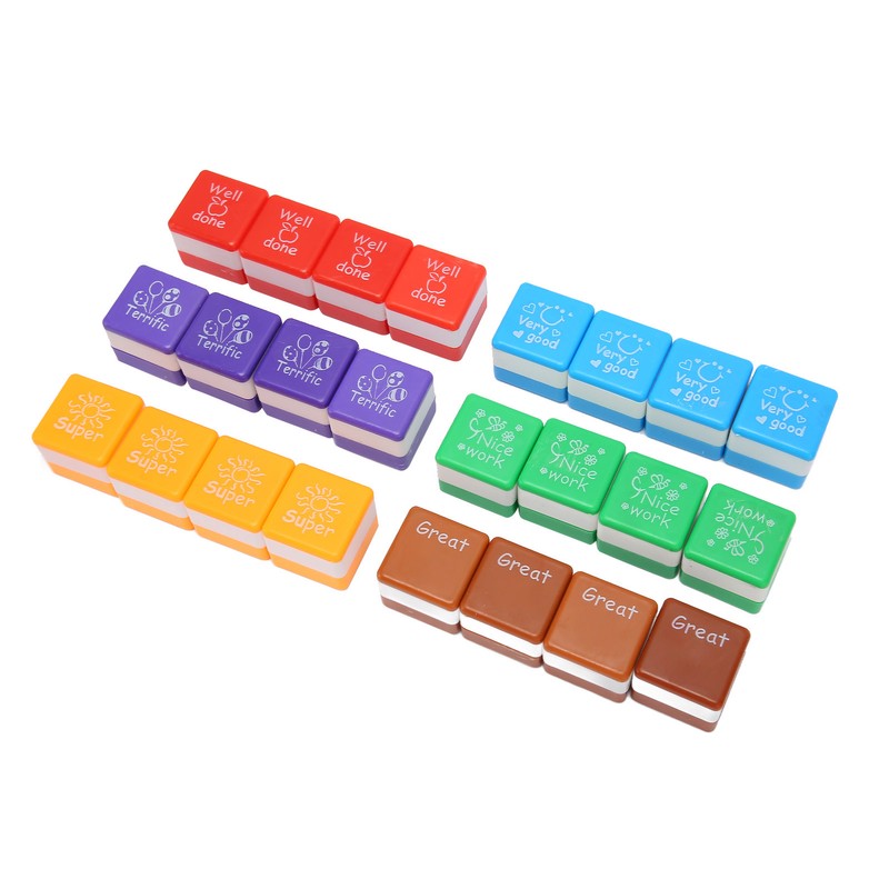 24PCS Teacher Stamps Reusable English Homework Encouraging Grading Stamp for