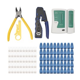 Network Cable Tester RJ45 Crimper Crimping Tool Kit Wire Stripper with 50PCS Pass Through Connectors