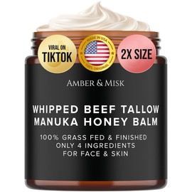Whipped Beef Tallow and Honey Balm, 100% Grass Fed Beef Tallow Balm, Grass Finished Organic Beef Tallow for Skin, Face Wrinkles, Acne, No Fragrances, Made In USA Products Only, TikTok Trend Items