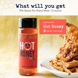 Savannah Bee Company Hot Honey Gluten Free and 100% Pure Honey Infused with Sweet Wildflower Honey and Heat from Scotch Bonnet and Habanero Peppers 12 oz Squeeze Bottle
